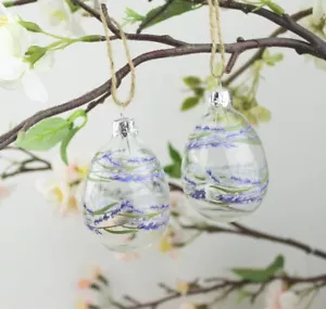 GISELA GRAHAM EASTER GLASS EGG WITH LAVENDER BAND DECORATION X 2 - Picture 1 of 2