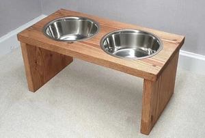 Wooden Double Bespoke Dog Pet Bowl Feeding Food Stand Rustic Quality Beautiful - Picture 1 of 4