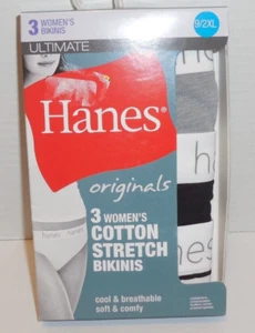 Hanes Cotton Stretch Women's 9 2XL Underwear Bikinis 3 Pack Panties Black White - Picture 1 of 3