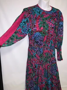 Diane Freis Vintage Maxi Dress W/ Sash Beaded Floral Print Size Medium /Large? - Picture 1 of 8