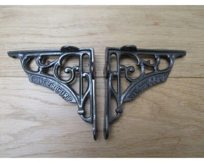 PAIR of 5" SINGER scroll Cast iron antique Rustic vintage shelf brackets AI - Image 1 of 2