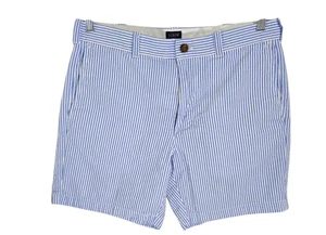 J Crew Mens Blue Striped Chino Shorts 7" Inseam Seersucker Flat Front Size 34 - Picture 1 of 10