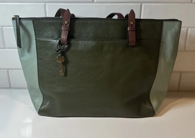 Bolso de Mano FOSSIL Cuero Eco Rachel Verde Caqui Beige Hombro Nuevo Foto 1 de 4