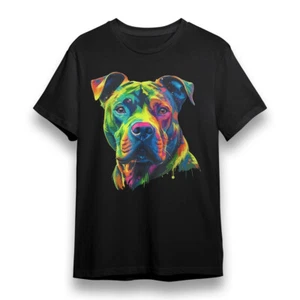 Camiseta para hombre talla grande con colorido gráfico de cabeza de perro unisex camiseta de algodón negra - Imagen 1 de 6