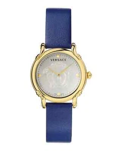 Reloj Versace Mujer VEPN00420 Pin de Seguridad Hecho en Suiza Dorado IP Azul Cuero - Imagen 1 de 12