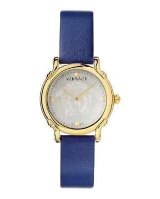 Reloj Versace Mujer VEPN00420 Pin de Seguridad Hecho en Suiza Dorado IP Azul Cuero Foto 1 de 4