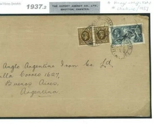 GB 10s SEAHORSE Cover DOCK SHOTTON Ches KGV High Value ARGENTINA AIR MAIL 1937.2 - Picture 1 of 5