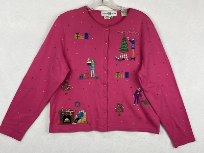 Marisa Christina Pink Embroidered Christmas Themed Cardigan Top Ladies Medium - Image 1 of 4
