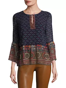JOIE Hakima Bordüre Seide Schößchen Glockenärmel Bluse, XSmall - Bild 1 von 10