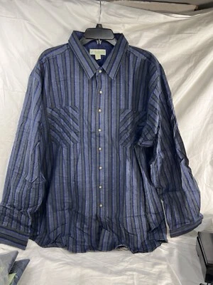 Haband Vintage Flannel Stripe Western Snap Button Up Blue Shirt Size 3X Long Slv - Image 1 of 4