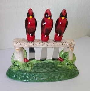 Temp-tations by Tara CARDINAL Ceramic 3 Cheese Spreader Knife Set with Stand QVC - Picture 1 of 6
