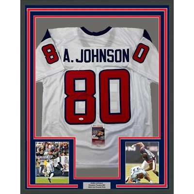 Framed Autographed/Signed Andre Johnson 33x42 Houston White Jersey JSA COA - Image 1 of 2