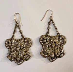 Pair Vita Fede Dangle Drop Rhinestone Gold Tone Metal Finish Earrings Pouch - Picture 1 of 6