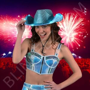 TURQUESA Iluminado Vaquero Sombrero LED Iluminación Divertido Brillo Brillante Sombrero de Vaquera Sombrero - Imagen 1 de 9