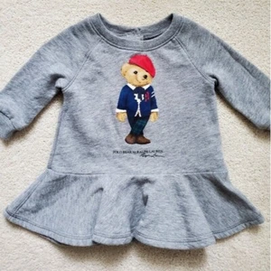 Ralph Lauren Cardigan Bear Baby Girls' Gray Skater Dress sz3m - Picture 1 of 11