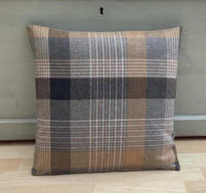 Katrine Ochre Beige grey Tartan Check tweed Decorative Scatter cushion cover - Picture 1 of 5