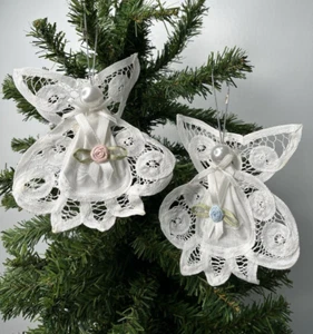 2 Spitze und Perlen Engel Weihnachtsschmuck 4,5" x 5,5" - Bild 1 von 8