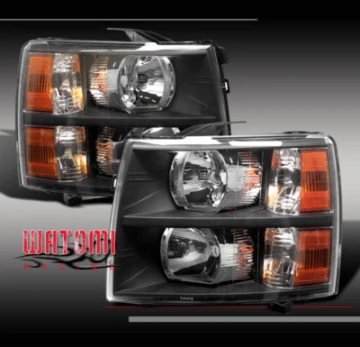07-13 CHEVY SILVERADO 1500/14 2500/3500 HD CRYSTAL HEADLIGHTS LAMPS BLACK/AMBER - Image 1 of 4