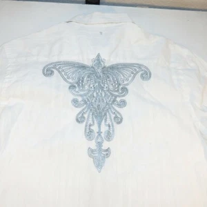 ROAR Herren XL weiß bestickt Tattoo Art Button Down Western Rock Hemd - Bild 1 von 3