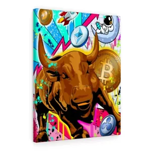 Crypto Bull Wall Street Poster Canvas - Picture 1 of 12