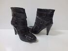 MISS SIXTY Vania Black Leather Purple Stitch Strappy Ankle Boots Shoes 36 MINT