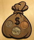 WEIHNACHTSORNAMENT Quecksilberdime Büffel Nickel & indischer Kopf Cent in Nussbaum