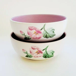 Vintage Pfaltzgraff Cape May Cereal Bowl Set Pink & Green Floral c.1990s USA - Picture 1 of 11