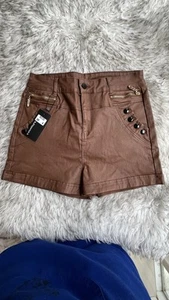 Apperloth A Faux Leather Brown Womens Shorts New - Picture 1 of 6