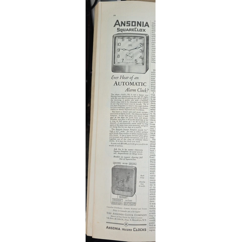 Ansonia Quarelox Reloj Despertador Automático Art Deco 1927 anuncio Foto 1 de 2