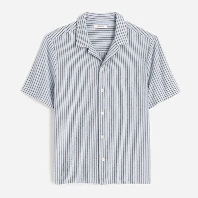 NWT Madewell Men's XL Textured Knit Camp-Collar Shirt Feather Blue Stripe NV087 - Image 1 of 4