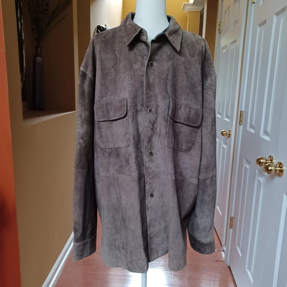 Nat Nast кожи Shacket очень большой коричневый замшевая рубашка куртка карманы на пуговицах - Изображение 1 из 4