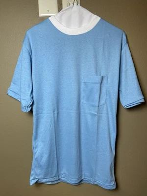 Vintage 1950s/60s DEADSTOCK 909 Collection Powder Blue Ringer Pocket T-Shirt M - Image 1 of 4