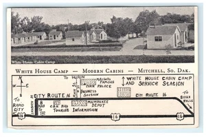White House Cabin Camp Mitchell SD Vintage Lithographie Postkarte - BESCHÄDIGT - Bild 1 von 2