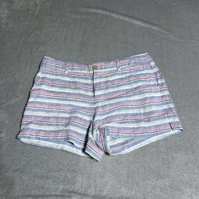 Pantalones Cortos St Tropez West Para Mujer 10 Azul Rosa Rayas Lino Playa Costero Preppy Foto 1 de 4
