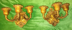 Set Of Antique Brass / Bronze Wall Mount Very Nice . - Picture 1 of 23