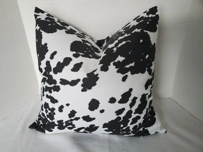 Pillow Cover Cow Hide Print Cotton Duck Black and White Choose Size Handmande - Image 1 of 4