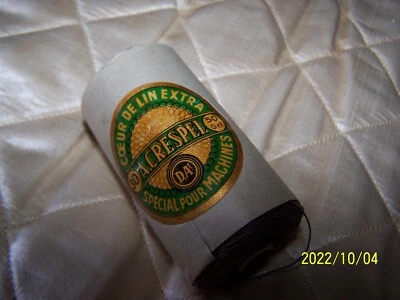 Mercerie ancienne : bobine coeur de lin extra A. CRESPEL. Châtain.  Réf : 317 - Photo 1/4