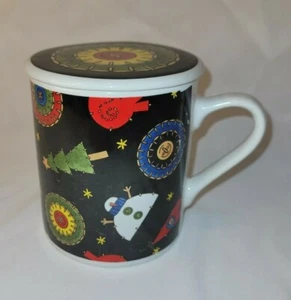 Winter Fun Coffee Tea Cup Mug Lid Ceramic Black Multi Color Keep Warm Longer - Picture 1 of 5