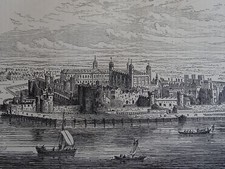 London RIVER THAMES - THE TOWER OF LONDON 1700 Original Victorian Print 1878