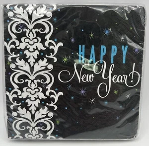 Elegant New Year's Eve Holiday Black Cocktail Party Paper Beverage Napkins - Picture 1 of 1