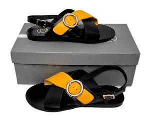 Sandalias TT MILANO Yuko para damas de cuero negras amarillas con tiras EU 36 UK 3 precio de venta sugerido por el fabricante 59 GBP - Imagen 1 de 6