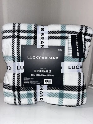 1-NWT LUCKY BRAND PLAID DESIGN KING SIZE BLANKET - Image 1 of 4