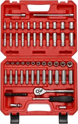 62pcs 1/4 Inch Drive Master Socket Set with Ratchets Adapters 4 mm-14 mm 6 Point - Image 1 of 4