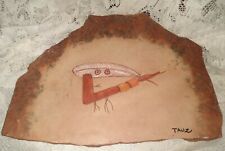 Native American Peace Pipe & Feather Slate Rock Painting Signed TAUZ '88