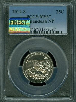2014 S SHENANDOAH QUARTER PCGS MS67 PQ MAC FINEST REGISTRY MAC SPOTLESS * - Image 1 of 2