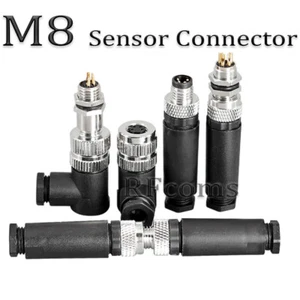 M8 Sensor Connector 3 4 Pin Waterproof Straight Angle Front Mount Flange Socket - Picture 1 of 8