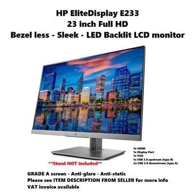 HP  EliteDisplay E233 23" FHD IPS LEDBacklit Gaming SCREEN MONITOR *HDMI DP VGA* - Image 1 of 4