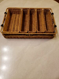 Vintage Utensils Wicker Basket Flatware Caddy Serving Basket with Handle - Picture 1 of 9