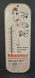 VINTAGE MASTER PORTABLE HEATERS ADVERTISING THERMOMETER WITH BIKINI CLAD WOMEN - Picture 1 of 6