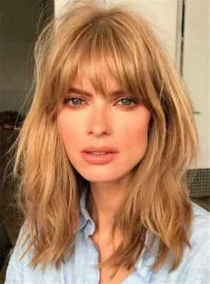 100% Human Hair Wigs Layered Cut Golden Blonde Wig with Bangs for Women Daily - Image 1 of 4